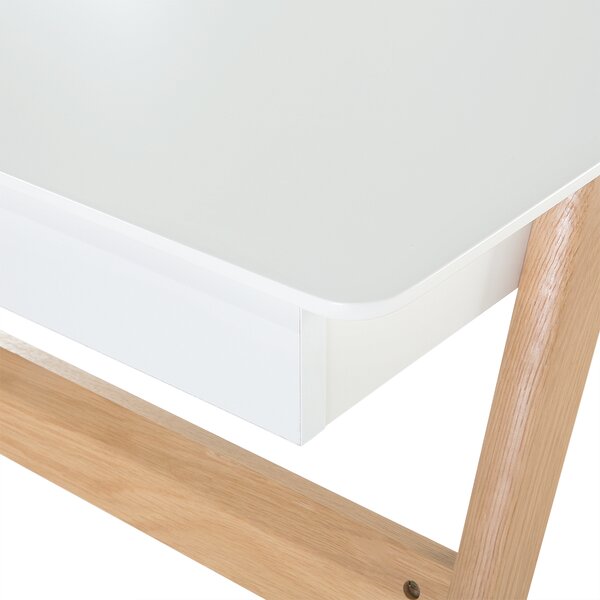Kancelársky stôl biela svetlé drevo MDF 120 x 70 cm lakovaná vrchná časť 2 zásuvky úložný priestor moderný škandinávsky štýl písací stôl