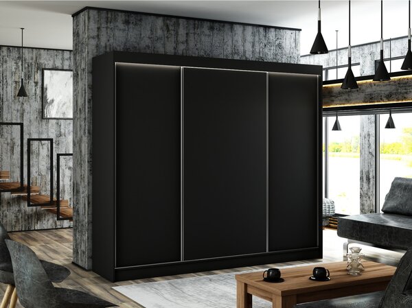 Kvalitná Šatníková Skriňa Bergo 250 cm Čierny mat