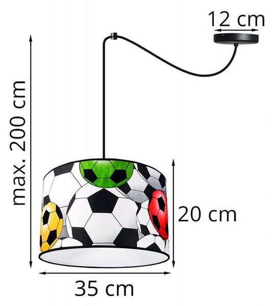 Detské závesné svietidlo Soccer Spider, 1x textilné tienidlo so vzorom, (výber z 2 farieb konštrukcie)