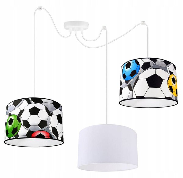 Detské závesné svietidlo Soccer Spider, 3x textilné tienidlo so vzorom (mix 6 farieb), (výber z 2 farieb konštrukcie)