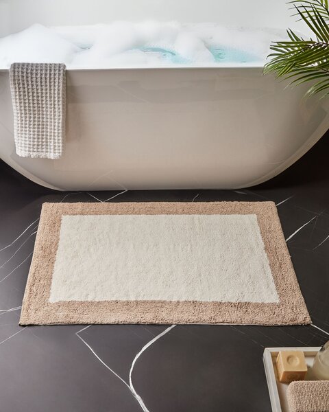 Kúpeľňová predložka béžová a hnedá bavlnená obdĺžnikový tvar 60 x 90 cm koberec do kúpeľne moderný dizajn