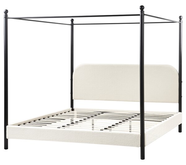 Posteľ s baldachýnom čierny kovový rám biele buklé čalúnenie 180 x 200 cm retro minimalistický štýl