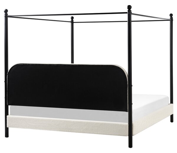 Posteľ s baldachýnom čierny kovový rám biele buklé čalúnenie 180 x 200 cm retro minimalistický štýl