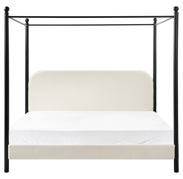 Posteľ s baldachýnom čierny kovový rám biele buklé čalúnenie 180 x 200 cm retro minimalistický štýl