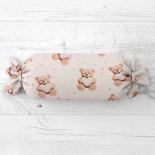 Biante Detský vankúš valec bonbon Sandra SA-721 Medvedíky so srdiečkami na púdrovo ružovom 15x40 cm