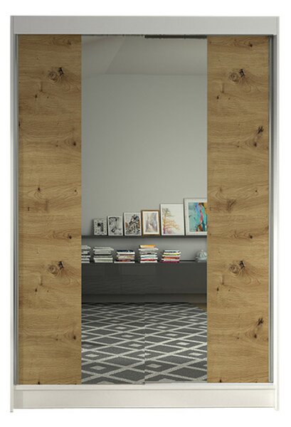 Šatníková skriňa LINO II šírka 120 cm - biela/dub artisan