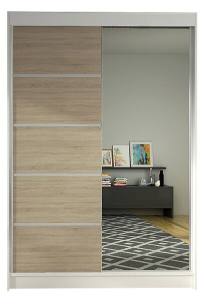 Šatníková skriňa LINO III šírka 120 cm - biela/dub sonoma