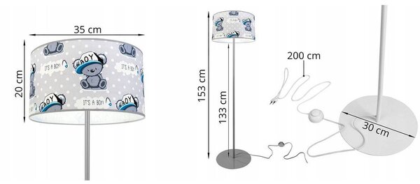 Detská stojacia lampa Cone, 1x textilné tienidlo so vzorom, (výber z 2 farieb konštrukcie), o