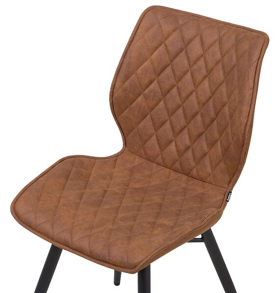 Sada 2 jedálenských stoličiek zlatohnedé látkové čalúnenie čierne kovové nohy retro glamour štýl