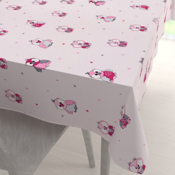 Biante Detský bavlnený obdĺžnikový obrus Sandra SA-726 Ružové sovičky na bledo ružovom 50x100 cm