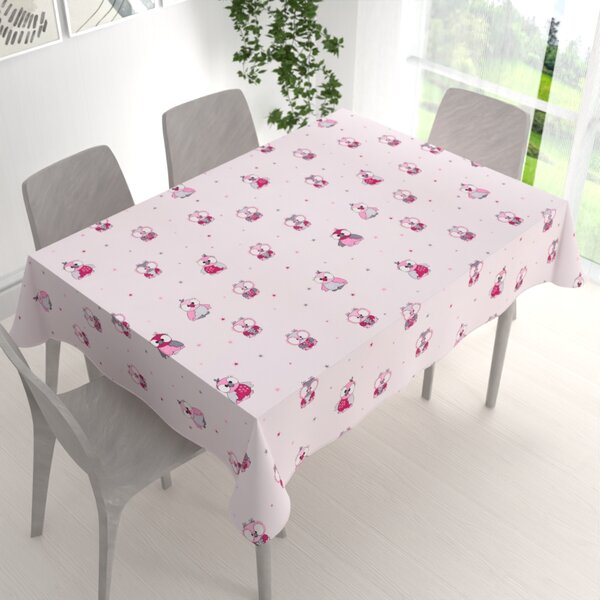 Biante Detský bavlnený obdĺžnikový obrus Sandra SA-726 Ružové sovičky na bledo ružovom 50x100 cm