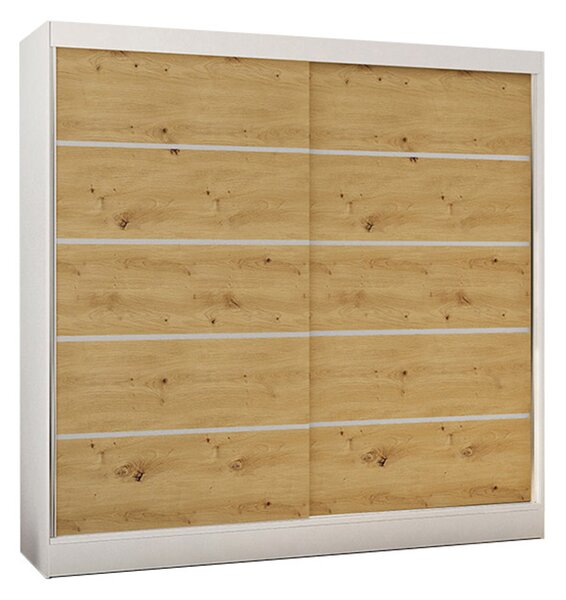 Šatníková skriňa BASTI IV šírka 200 cm - biela/dub artisan