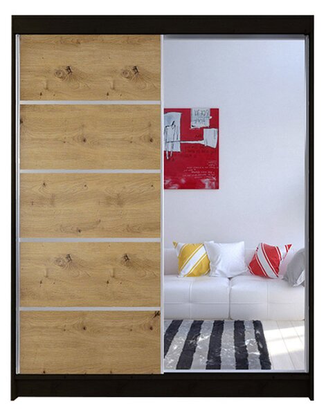 Šatníková skriňa CAMINO III šírka 150 cm - čierna/dub artisan