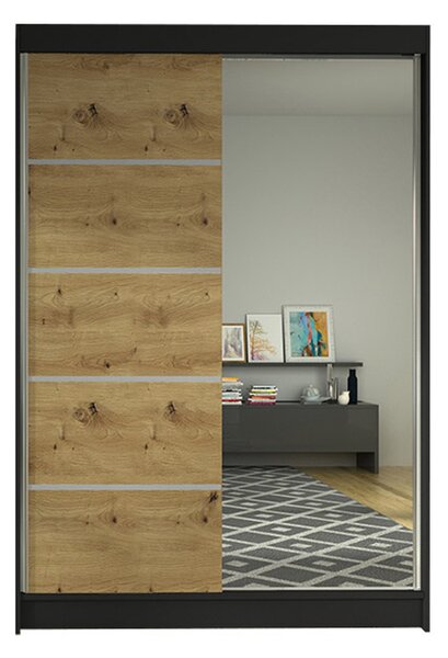 Šatníková skriňa LINO III šírka 120 cm - čierna/dub artisan