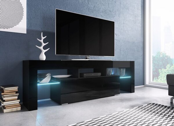 Moderný TV stolík Targa 138cm, čierna / čierny lesk