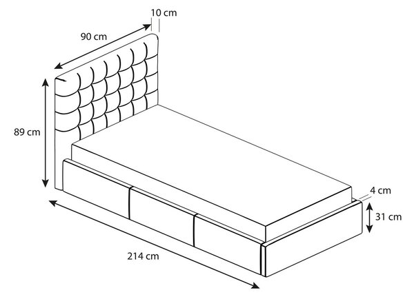 Čalúnená posteľ VERO rozmer 90x200 cm - sivá