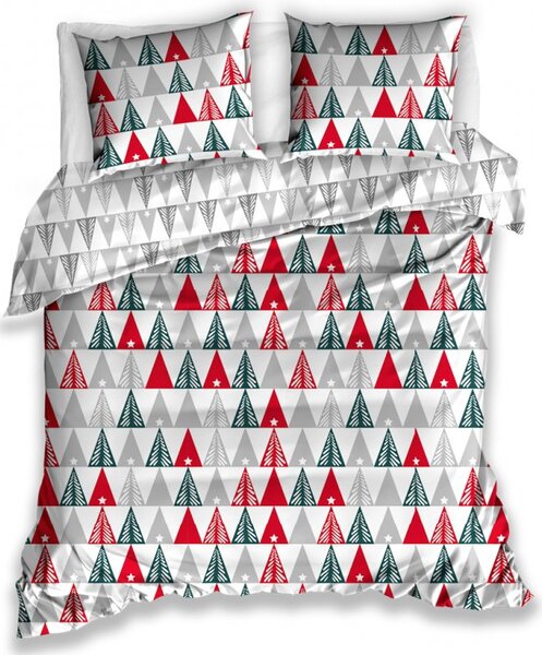 TipTrade Vianočné bavlnené posteľné prádlo 140x200 x 70x90 cm - Vianočné stromčeky