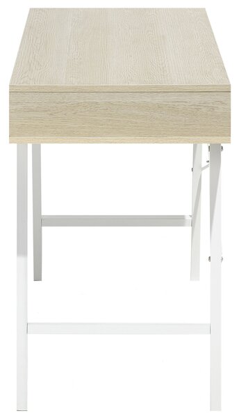 Kancelársky stôl svetlé drevo biela MDF oceľ 120 x 48 cm úložný priestor 2 zásuvky polica moderný škandinávsky štýl kancelária