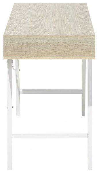 Kancelársky stôl svetlé drevo biela MDF oceľ 120 x 48 cm úložný priestor 2 zásuvky polica moderný škandinávsky štýl kancelária