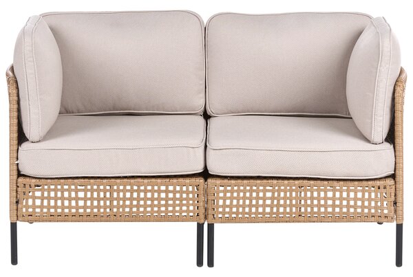 Záhradná sedacia súprava svetlobéžová umelý ratan 6-miestna kovový rám podušky a vankúše moderná záhrada terasa
