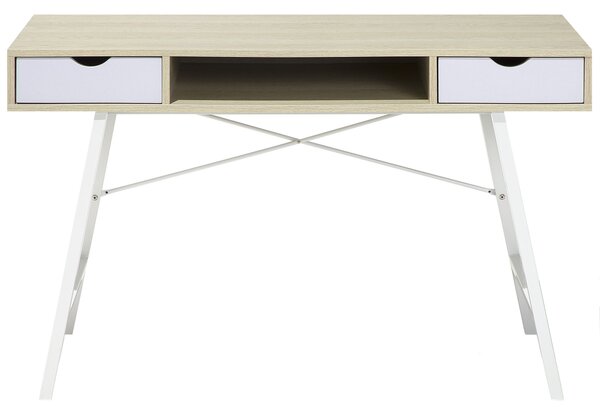 Kancelársky stôl svetlé drevo biela MDF oceľ 120 x 48 cm úložný priestor 2 zásuvky polica moderný škandinávsky štýl kancelária