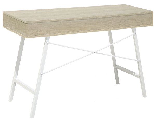 Kancelársky stôl svetlé drevo biela MDF oceľ 120 x 48 cm úložný priestor 2 zásuvky polica moderný škandinávsky štýl kancelária