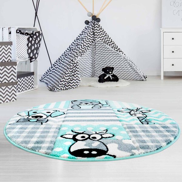 Dekorstudio Okrúhly detský koberec BEAUTY Mentolové zvieratká Priemer koberca: 160cm