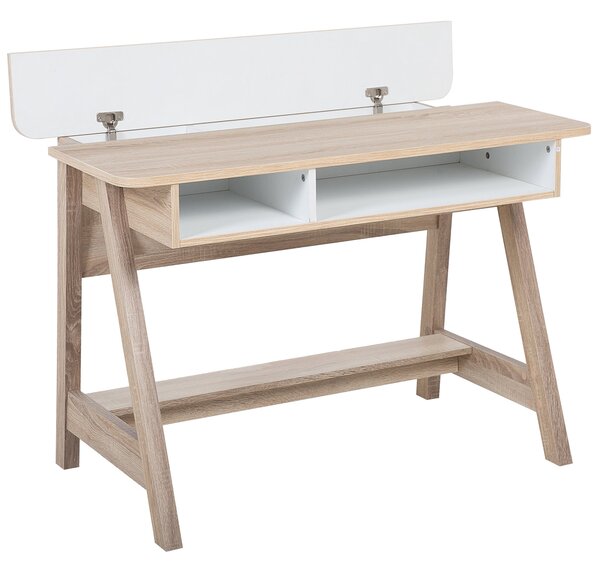 Kancelársky stôl svetlé drevo biela MDF drevotrieska 110 x 60 cm úložný priestor otvorené police moderný škandinávsky štýl kancelária