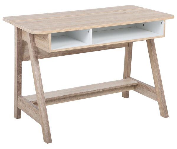 Kancelársky stôl svetlé drevo biela MDF drevotrieska 110 x 60 cm úložný priestor otvorené police moderný škandinávsky štýl kancelária