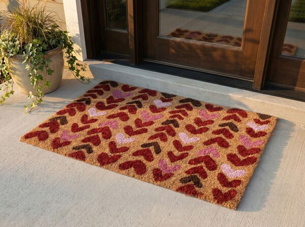Rohožka prírodné kokosové vlákno 40 x 60 cm PVC povlak protišmyková rohož so srdiečkami do interiéru moderná