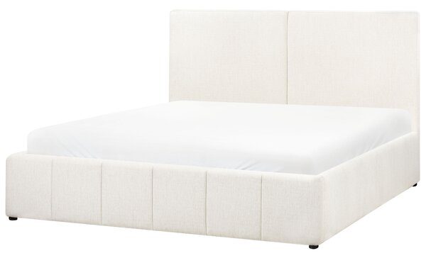 Posteľ krémová biela látkové čalúnenie polyester 180 x 200 cm s čelom a úložným priestorom moderný štýl spálňa