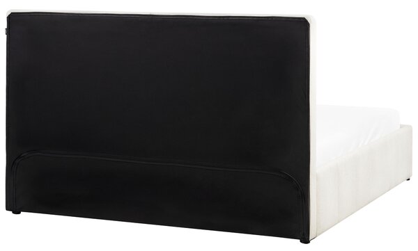 Posteľ krémová biela látkové čalúnenie polyester 180 x 200 cm s čelom a úložným priestorom moderný štýl spálňa