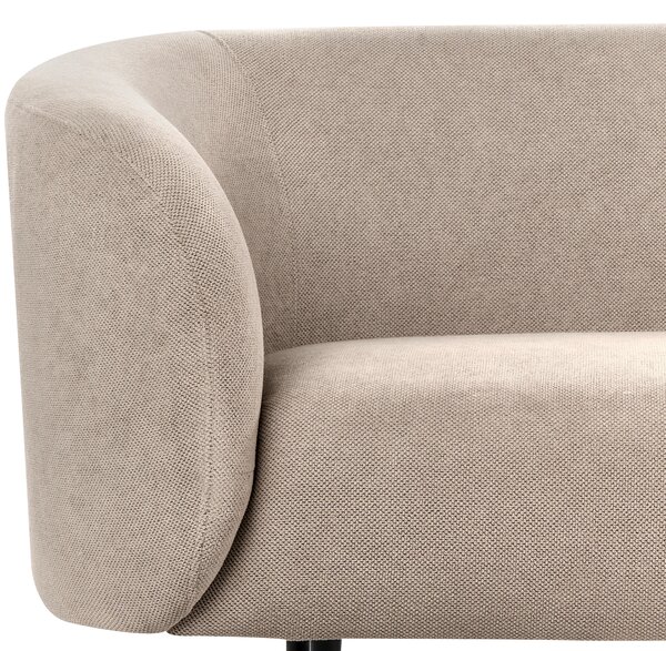 2-miestna pohovka sivobéžová polyester látkové čalúnenie čierne kovové nohy zaoblený tvar moderný art deco štýl obývačka