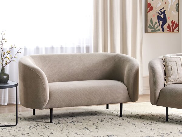 2-miestna pohovka sivobéžová polyester látkové čalúnenie čierne kovové nohy zaoblený tvar moderný art deco štýl obývačka