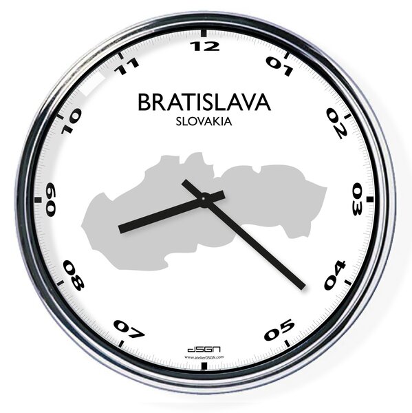 Nástenné hodiny s mapou: Slovakia/Bratislava, Výber farieb Svetlé