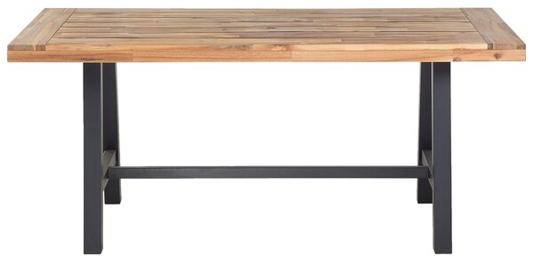 Záhradný jedálenský stôl čierna svetlé akáciové drevo 170 x 80 cm pre 6 osôb odolnosť voči UV žiareniu rustikálny boho štýl interiér exteriér