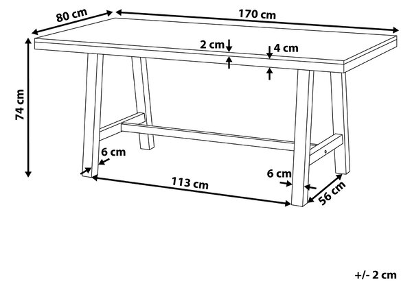 Záhradný jedálenský stôl biela svetlé akáciové drevo 170 x 80 cm pre 6 osôb odolnosť voči UV žiareniu rustikálny boho štýl interiér exteriér