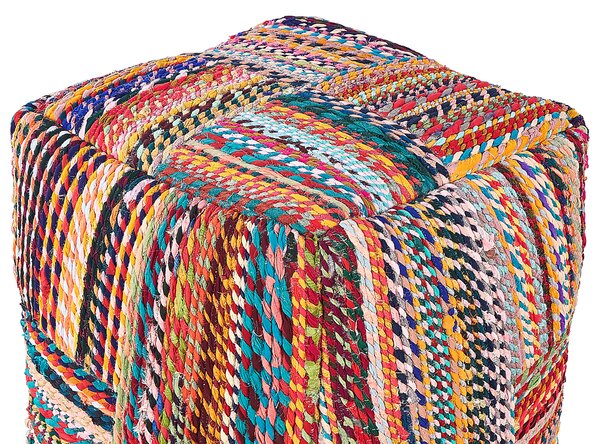Taburetka viacfarebná bavlna polystyrénový granulát 40 x 40 x 40 cm štvorcový tvar geometrický vzor ručná výroba puf podnožka boho štýl