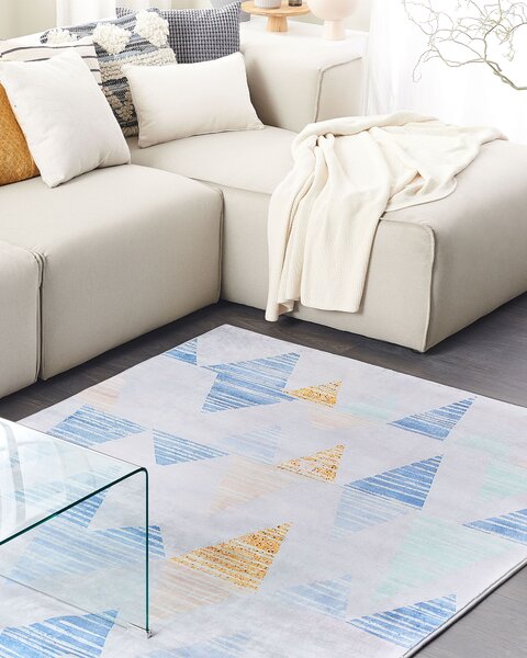 Koberec sivý so žltým polyesterový 140 x 200 cm obdĺžnikový s krátkym vlasom farebný geometrický vzor