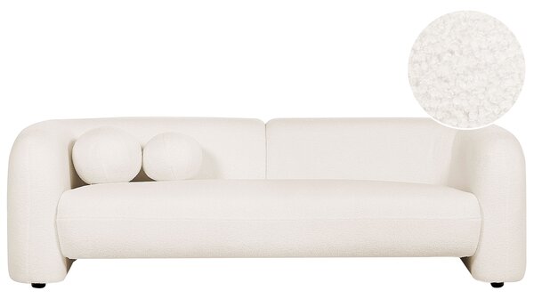 3-miestna pohovka biela buklé čalúnenie extra vankúše retro glamour art deco štýl