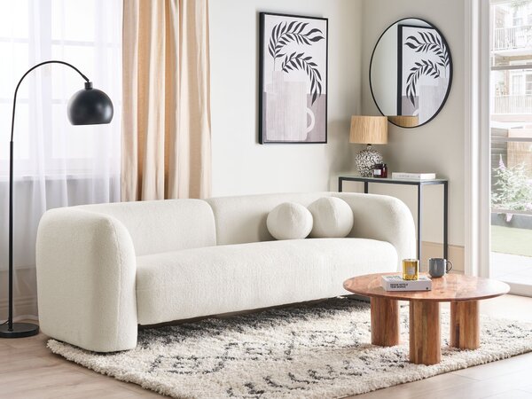 3-miestna pohovka biela buklé čalúnenie extra vankúše retro glamour art deco štýl