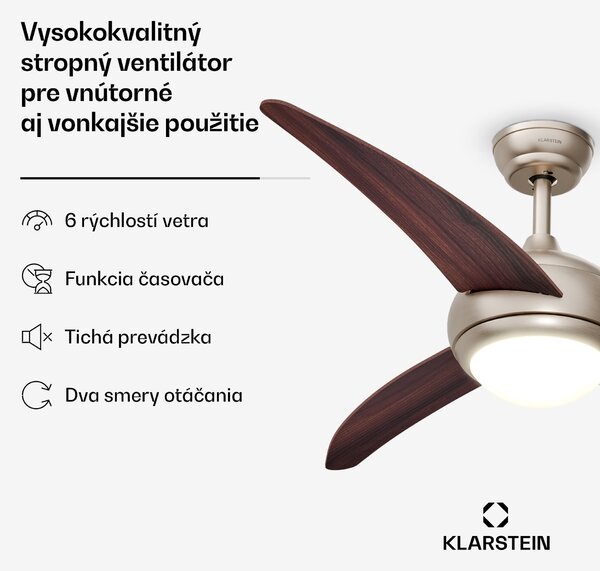 Klarstein El Paso stropný ventilátor so svetlom | 132 cm | 35 W | Tichý chod | Drevo