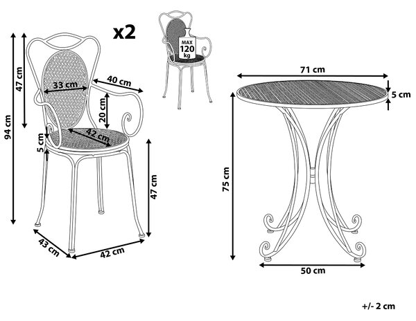 Záhradná bistro sada sivý železný stolík 2 stoličky vintage štýl francúzsky shabby chic
