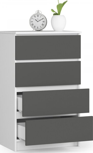 Komoda K60 4SZ - biela/grafit