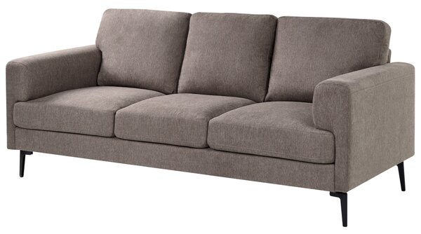 3-miestna pohovka hnedé látkové čalúnenie železné nohy minimalistický štýl mid century modern