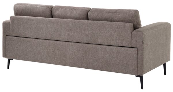 3-miestna pohovka hnedé látkové čalúnenie železné nohy minimalistický štýl mid century modern