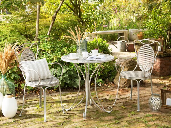 Záhradná bistro sada sivý železný stolík 2 stoličky vintage štýl francúzsky shabby chic