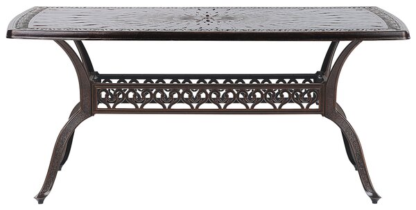 Záhradný jedálenský stôl hnedý hliníkový obdĺžnikový tvar 102 x 165 cm vintage dizajn exteriér