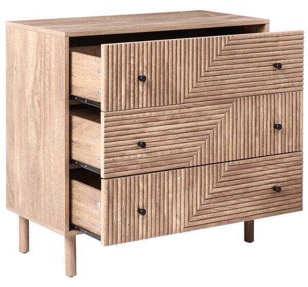 Komoda so zásuvkami svetlohnedá MDF materiál nohy z borovicového dreva minimalistický škandinávsky štýl