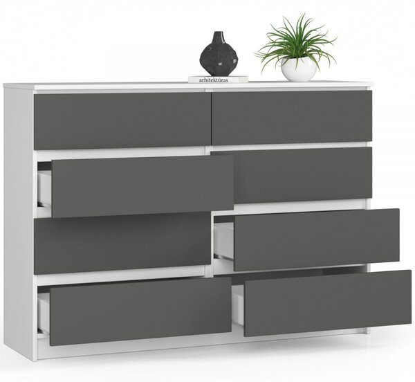 Komoda K140 8SZ - biela/grafit